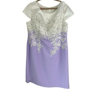 JJ's House Sheath/Column Scoop Knee-Length Lace Satin Lilac Dress SZ 18W NEW